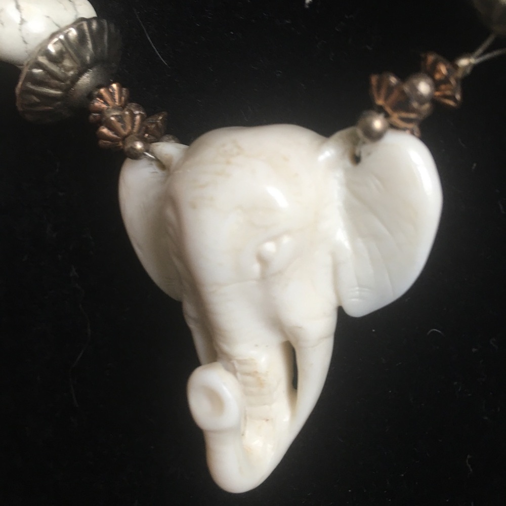 Elephant necklace faux bones an stones